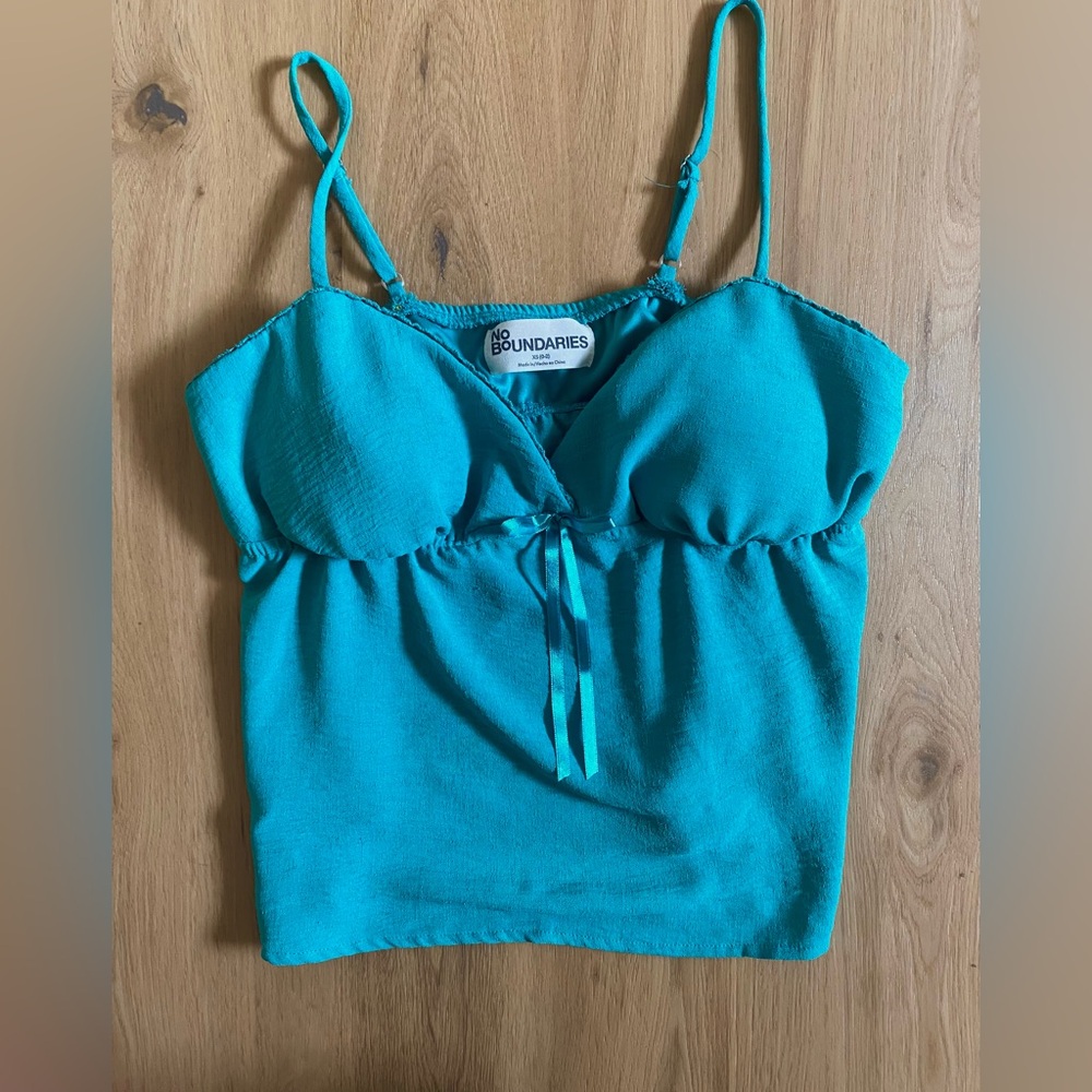 Y2K Fairycore Fairy Deadstock Turquoise Empire Waist Bra Cup Cami Top Bow XS
